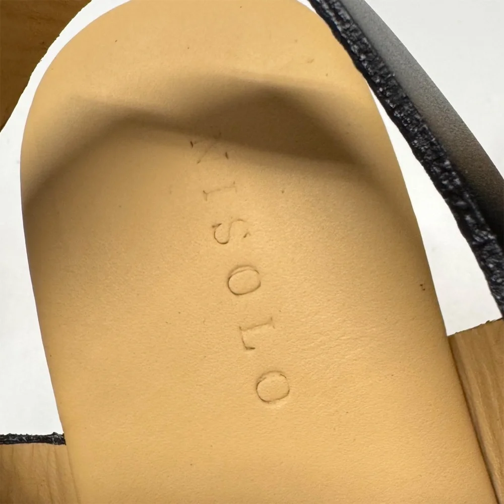 Nisolo Black Leather Platform Sandal with Wood Heel